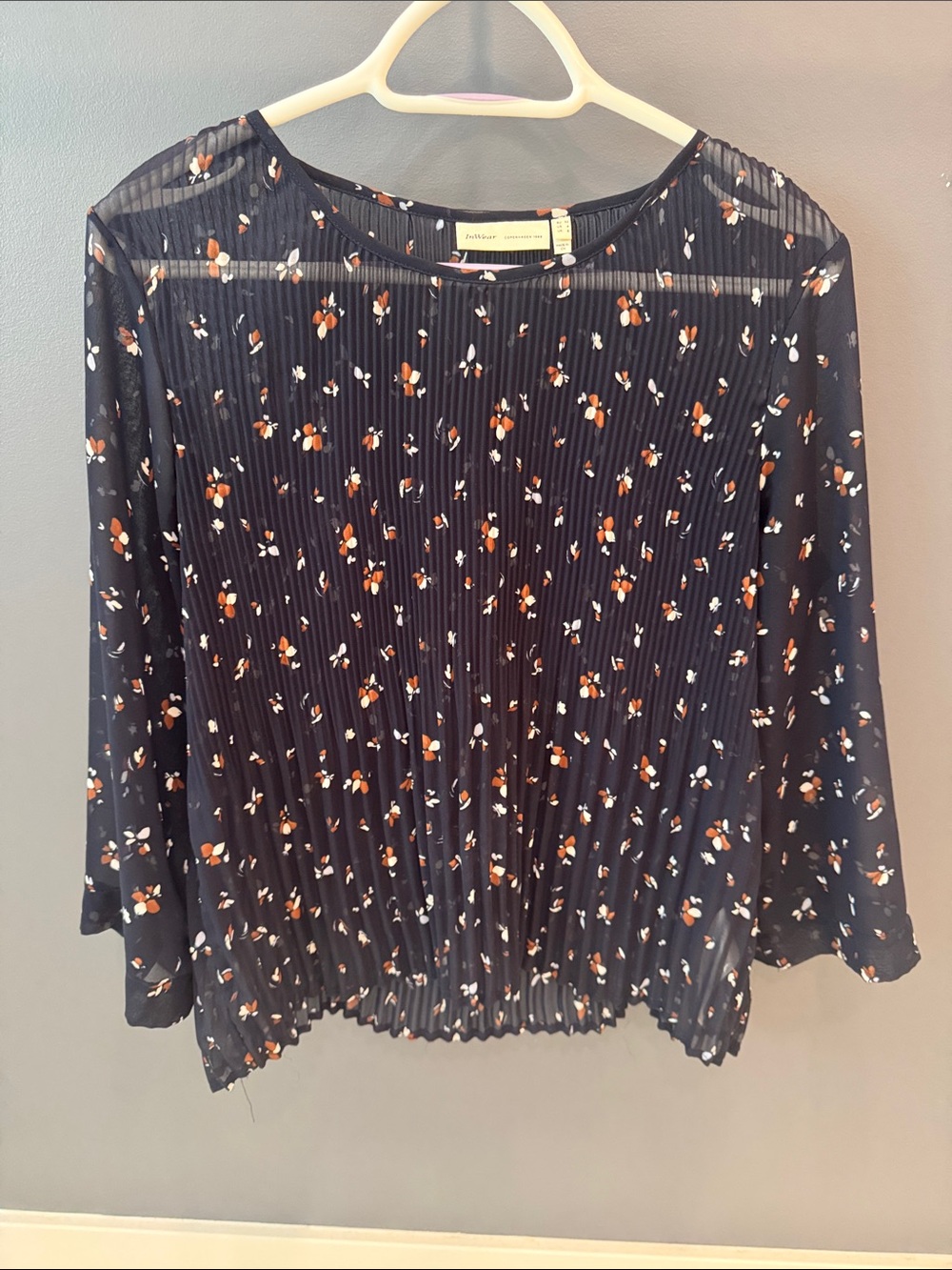 Pleated sheer navy Floral blouse